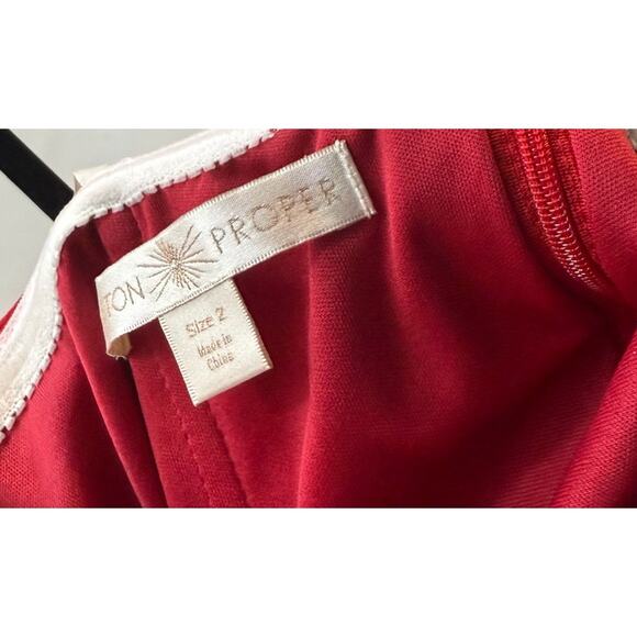 Boston Proper Women's Red Fringe Neck Scarf Tie Sleeveless Dress Size 2 - Picture 4 of 7